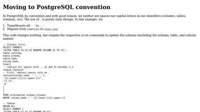 Databases: How do I adopt the PostgreSQL naming convention in legacy database? смотреть онлайн