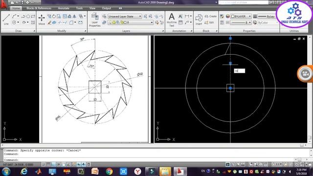 2d autocad Tutorial practice drawing 2018⚙️⚙️| Chapter-71 | Drawing-64 (Example-64) | смотреть онлайн