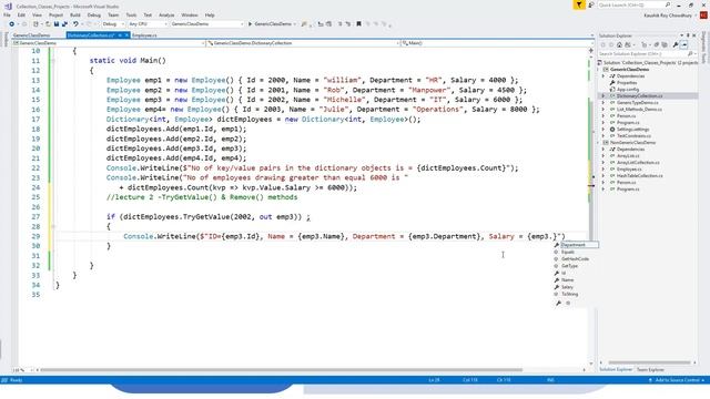 Dictionary Class TryGetValue and Remove methods смотреть онлайн