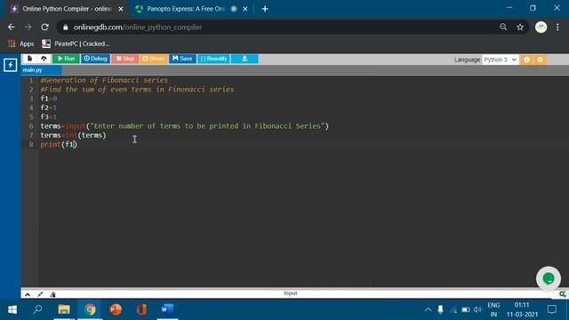 PYTHON PROGRAM CALCULATES SUM OF EVEN TERMS IN FIBONACCI SERIES смотреть онлайн