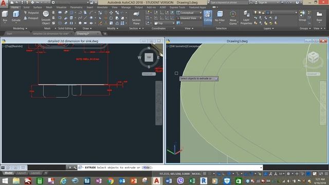 Modeling of a kitchen sink in AutoCAD 2018 смотреть онлайн