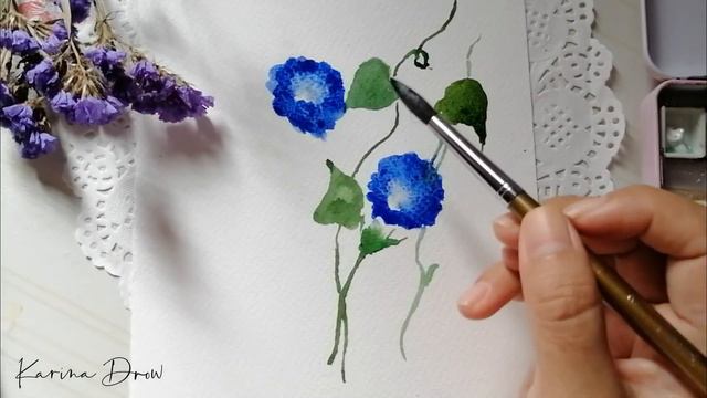 How to paint flowers in watercolor│Morning Glory смотреть онлайн