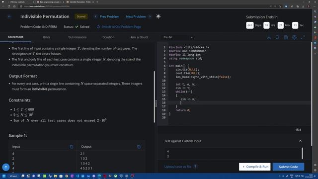 Indivisible Permutation Codechef Explained and Solved (2 Methods) смотреть онлайн
