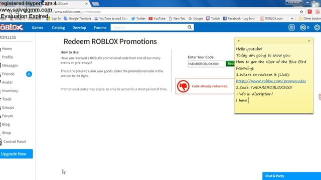 [ROBLOX] How to get the Visor of the Blue Bird Following (2017) [Expired] смотреть онлайн