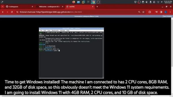 Installing Windows 11 on GitHub Codespaces