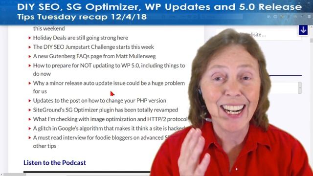 WP 5.0 Update, DIY SEO, SG Optimizer, Minor Updates Issue - Tips Tuesday 12/4/18