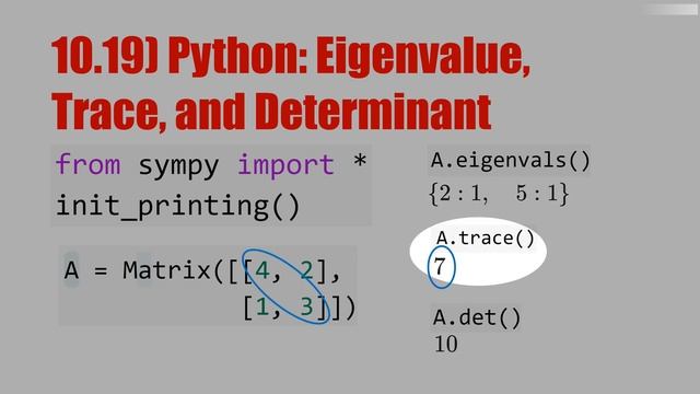 10.19) Python: Eigenvalue, Trace, and Determinant смотреть онлайн