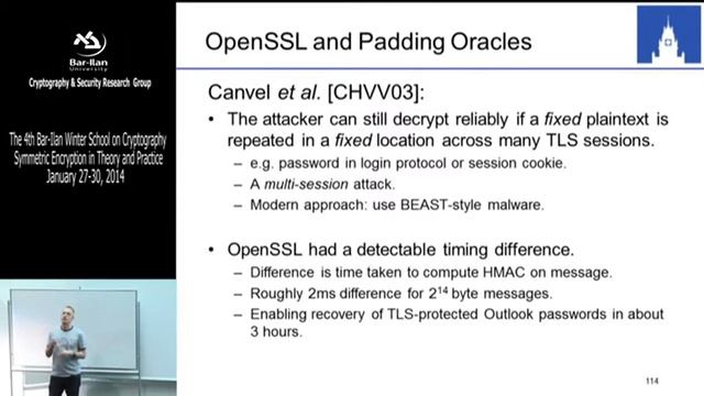 Winter School on Cryptography Symmetric Encryption: Attacks Against Record Layers - Kenny Paterson смотреть онлайн