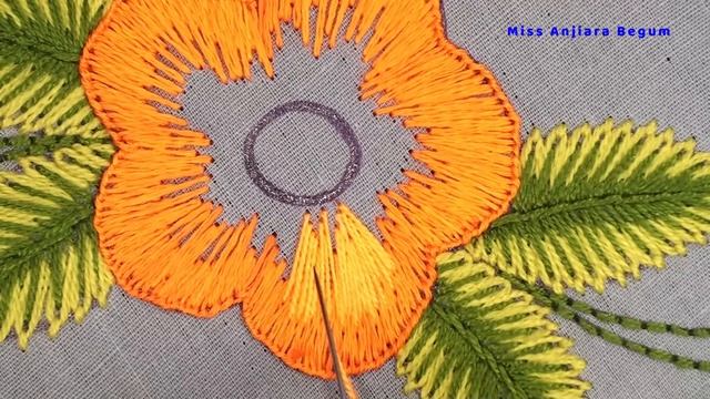 Beautiful Hand Embroidery orange shade flower with cotton thread, Cute flower embroidery design смотреть онлайн