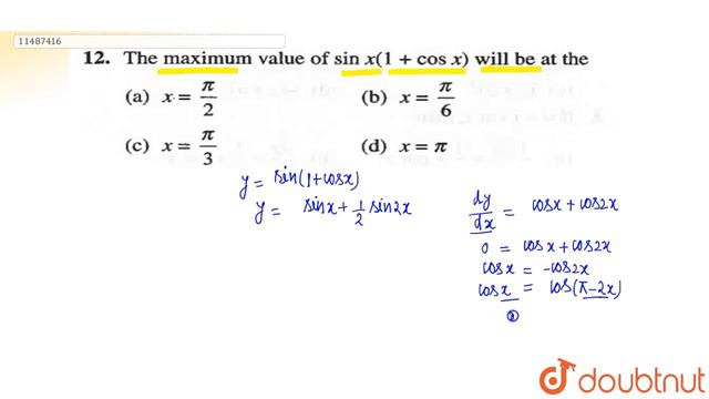 The maximum values of `sinx(1+cosx)` will be at the смотреть онлайн