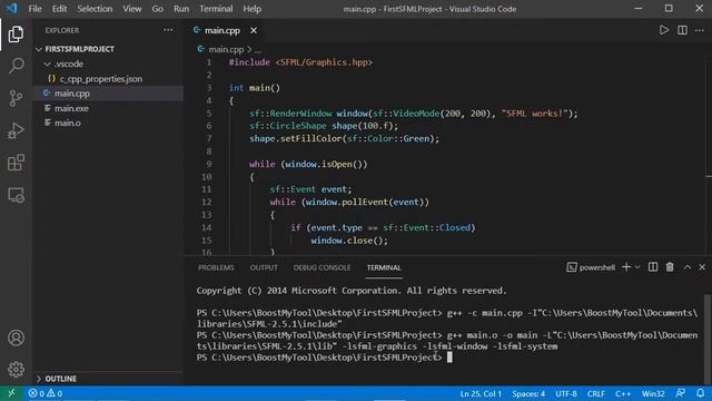 SFML Setup in Visual Studio Code | Create C/C++ Applications using SFML + VSCode + MinGW-w64 смотреть онлайн