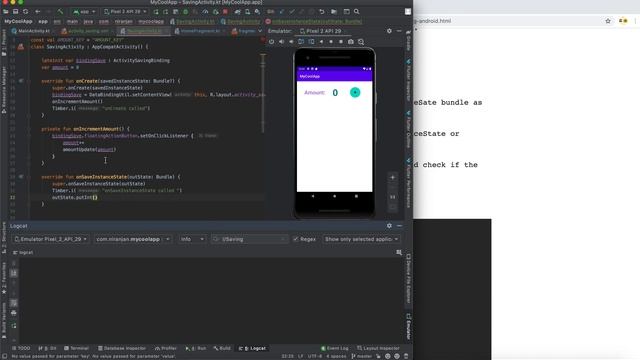 Saving and Restoring Instance in Android Application смотреть онлайн
