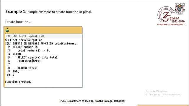 Functions PL/SQL | PG DEPT. of CS & IT | Doaba College Jalandhar смотреть онлайн