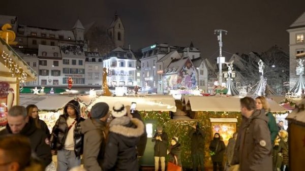 Basel, Switzerland Christmas Market - 4K 60fps with Captions