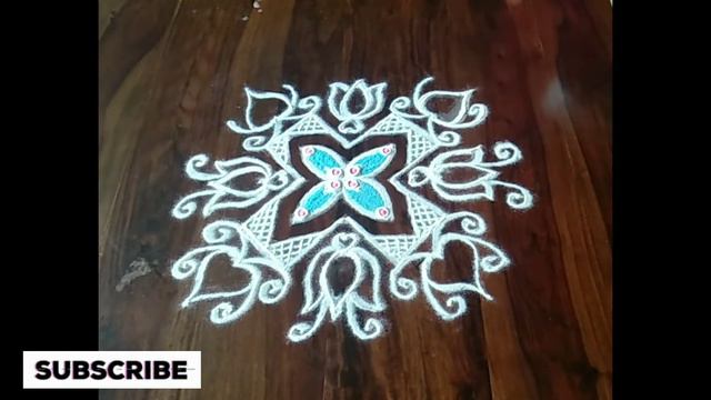 Easy lotus kolam/7 x 1 dots flower rangoli/kolam with dots смотреть онлайн