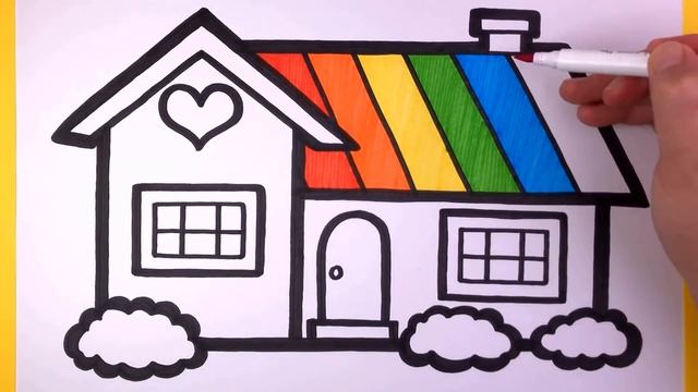 How to Draw a House with Rainbow colors For Kids смотреть онлайн