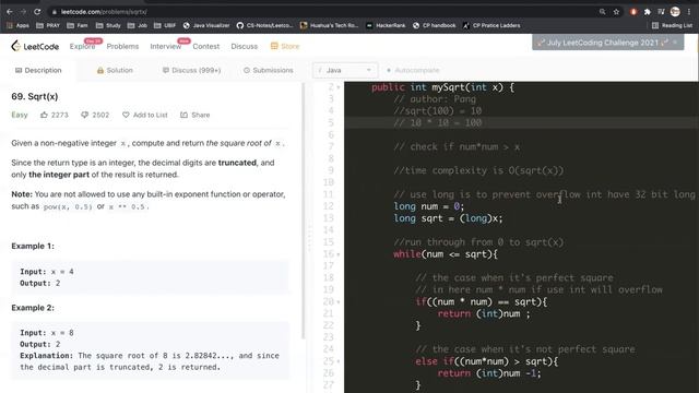 LeetCode 69. Sqrt(x) Solution Explained Brute Force - Java - Day 2 смотреть онлайн