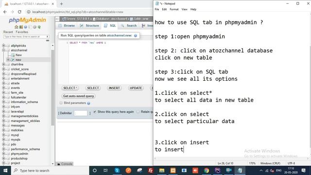 How to use sql tab for insert , update and delete in phpmyadmin in php смотреть онлайн