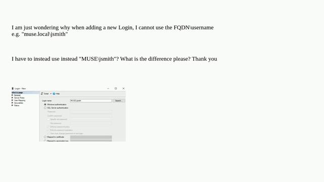 MS SQL Add New Login username for Windows Authentication doesn't work with FQDN смотреть онлайн