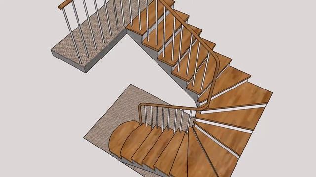 Ограждения 18 мм и круглый поручень. Монтаж на лестницу с забежными ступенями