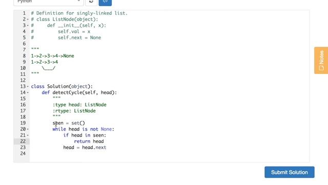 Finding a beginning of a loop in a linked list. Leetcode #142 (medium) task. смотреть онлайн