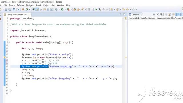 Java Program to Swap two numbers using the third variable смотреть онлайн