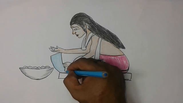 how to draw house wife vegetable cutting (speed drawing) смотреть онлайн