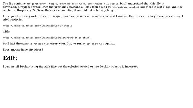 Raspberry Pi: The docker repository does not have a release file смотреть онлайн