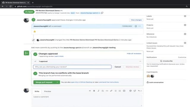 Github - How to dismiss a Pull Request (PR) review ( Self review + other PR reviews) смотреть онлайн