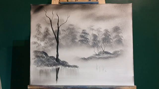 Foggy Forest Landscape Vignette Oil Painting #oilpainting