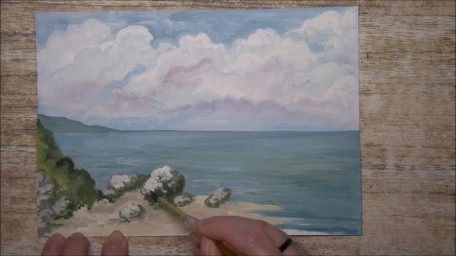 #art #watercolor Очень простой морской пейзаж (рисуем гуашью) Море. Облака. (2019) смотреть онлайн