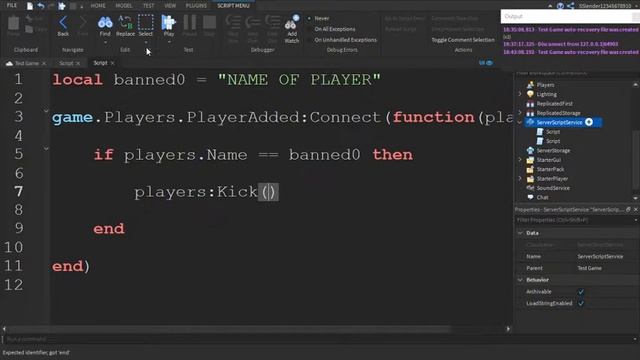 ROBLOX | How to make player ban script смотреть онлайн