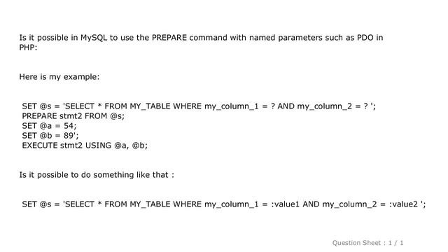 MySQL : MySQL : named parameters with PREPARE command? смотреть онлайн