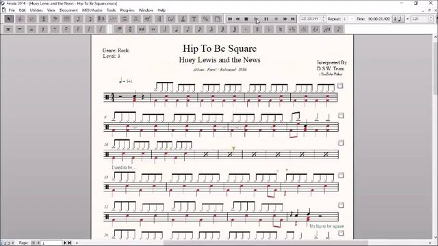 Drum Score World (Sample) - Huey Lewis - Hip To Be Square смотреть онлайн