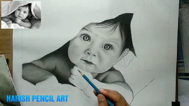 Realistic pencil drawing of little baby (time laps video) смотреть онлайн