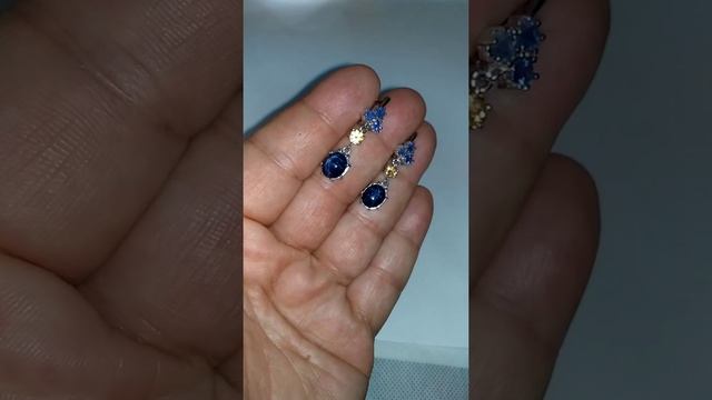 Серьги "Эмилия" звездчатые Сапфиры,Танзаниты, серебро смотреть онлайн