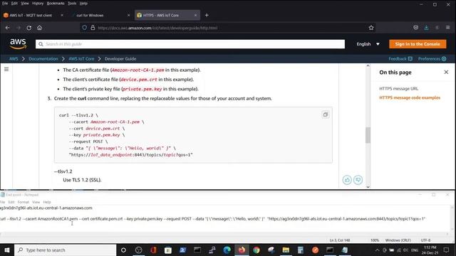 For ESP32 from ESP IDF to AWS IOT Core HTTPS POST request - Test a Thing by CURL - video #2 смотреть онлайн