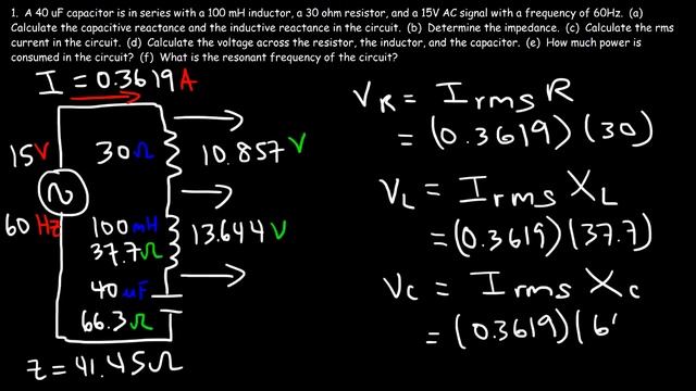 Series RLC Circuits, Resonant Frequency, Inductive Reactance & Capacitive Reactance - AC Circuits смотреть онлайн