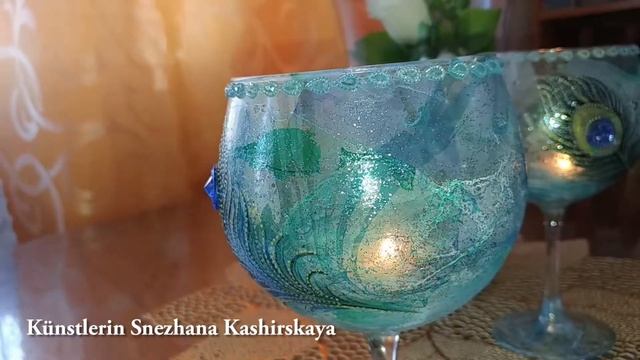 Подсвечники из фужеров "Перо павлина" в технике марморирование. Kerzenständer “Pfauenfeder” смотреть онлайн