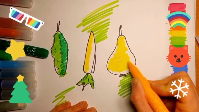 Рисуем ОГУРЧИК МОРКОВЬ ГРУШУ ярко, ИграемРисуемУчимся, Для ДетейDraw A CUCUMBER CARROT PEAR brightl смотреть онлайн