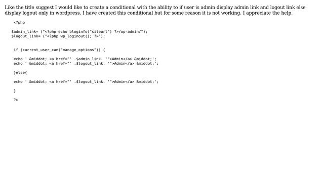Wordpress: if user is admin display admin link and logout link else display logout only смотреть онлайн
