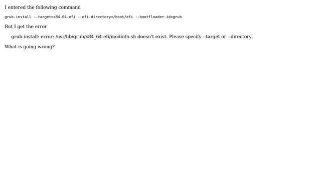 Unix & Linux: grub-install error: modinfo.sh doesn't exist смотреть онлайн