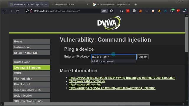 DVWA - Command Injection ( Low, Medium, High, Impossible ) смотреть онлайн