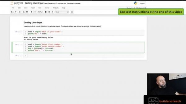 Lesson 8: Python getting user input in the Jupyter Notebook