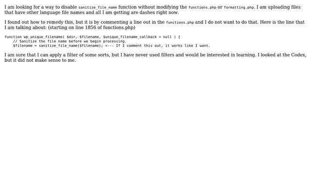 Wordpress: Disable sanitize_file_name on upload without modifying functions.php смотреть онлайн