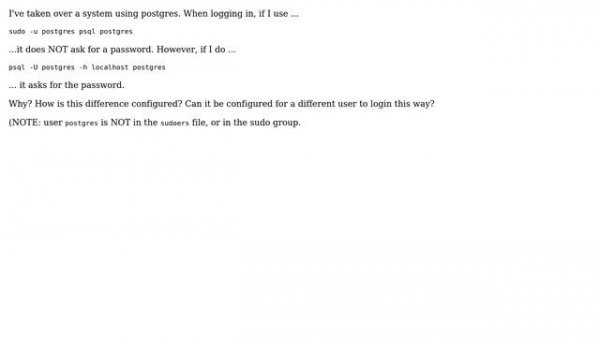 Databases: "sudo -u postgres psql postgres" does not ask for password
