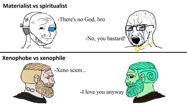 Materialist and spiritualist vs xenophobe and xenophile смотреть онлайн