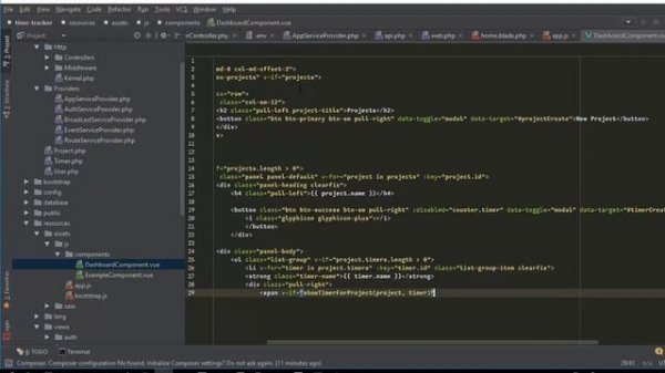 Create a time tracker application using Laravel and Vue
