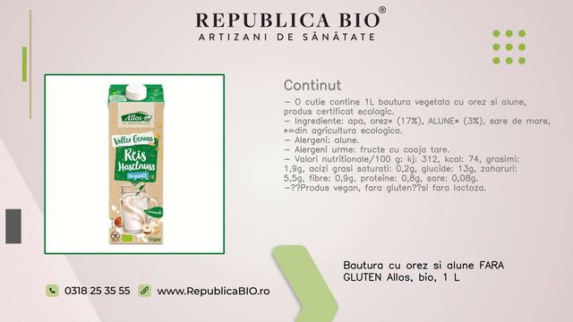 Bautura cu orez si alune FARA GLUTEN Allos, bio, 1 L смотреть онлайн