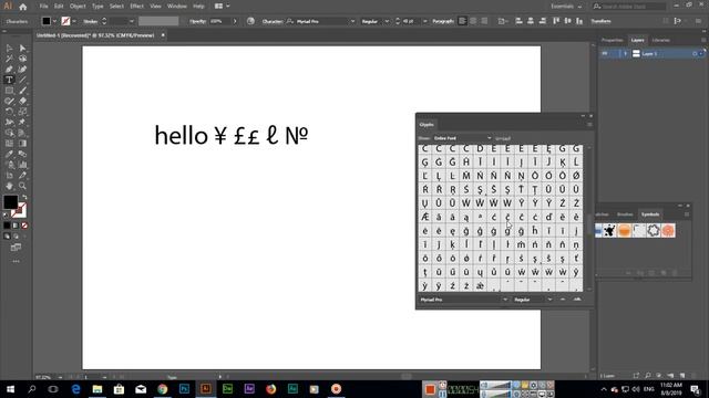 Glyphs Panel - Adobe Illustrator CC 2019 смотреть онлайн